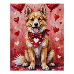 Poster Chien Keeshond de la Saint-Valentin assis avec des