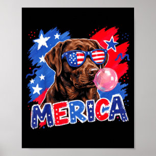 Poster Chien labrador bubble gum 14 juillet drapeau améri