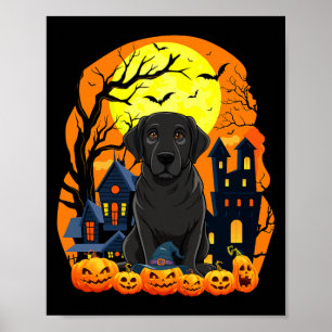 Poster Chien Labrador Noir Avec Citrouilles Drôle Épouvan