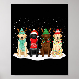Poster Chien Labrador Retriever Noir Équipe de Noël Famil