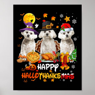 Poster Chien maltais Joyeux Halloween Thanksgiving Joyeux