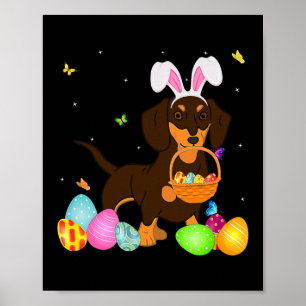 Poster Chien Maman Cadeau Cute Bunny Dachshund Oeufs Pâqu