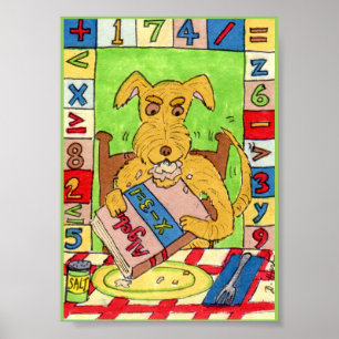 Poster Chien mangeant des maths devoirs Mini art populair
