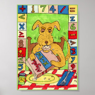 Poster Chien mangeant des maths devoirs Mini art populair