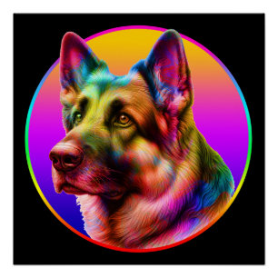POSTER CHIEN MIGNON ARC-EN-CIEL COLORÉ