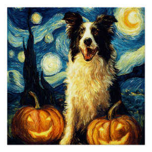 Poster Chien mignon Border Collie Halloween Jack O Lanter