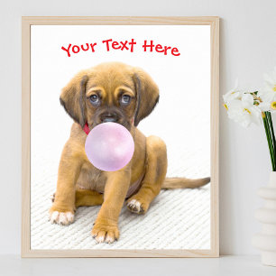 Poster Chien mignon, bulle de gomme, nom ou message