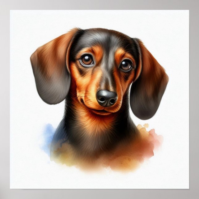 Poster Chien mignon Dachshund en aquarelle (Devant)