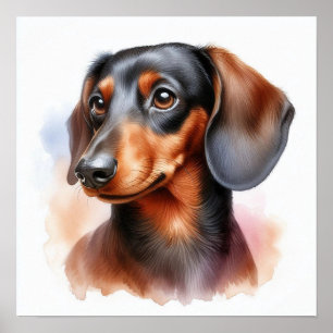 Poster Chien mignon Dachshund en aquarelle