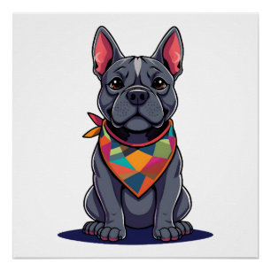 Poster Chien mignon Pitbull Frenchie avec Art de bandana