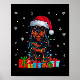 Poster Chien Moche Noël Lumières Santa Hat Rottweiler Chi