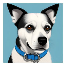 Chien noir et blanc avec collier bleu