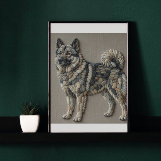 Poster Chien nordique Elkhound Mosaïque Murale en Pierre