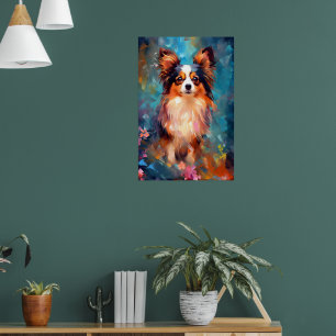 Poster Chien Papillon coloré Art