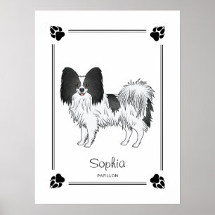 Poster Chien Papillon Noir Et Blanc Avec Des Pattes Et Du