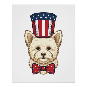 Poster Chien Patriotique Chapeau Haut de Forme Vintage De
