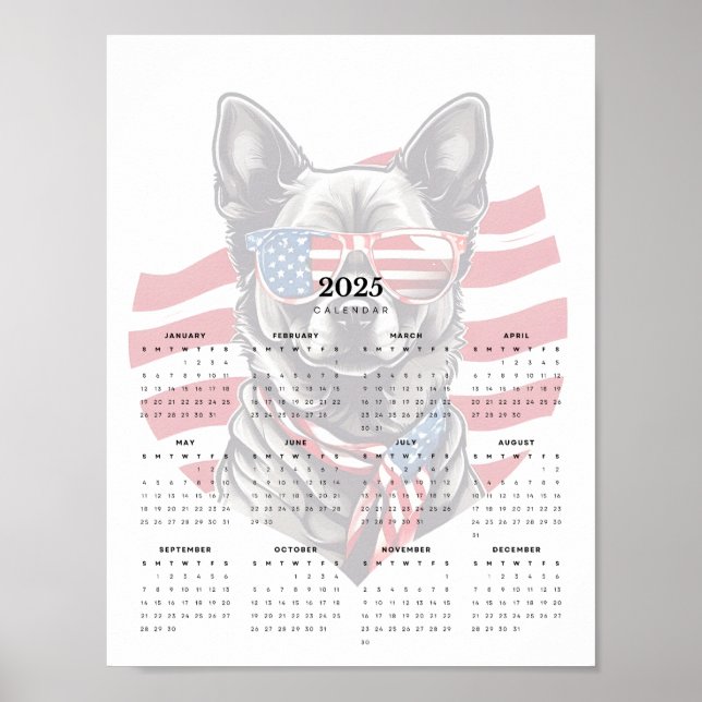 Poster Chien patriotique rouge blanc écusson bleu 2025 Ca (Devant)