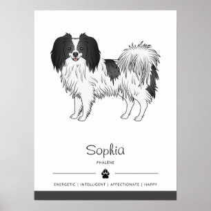 Poster Chien Phalène noir et blanc avec son propre nom