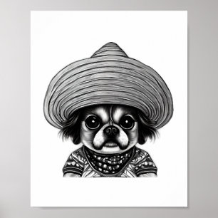 Poster chien portant le chapeau couleur originale