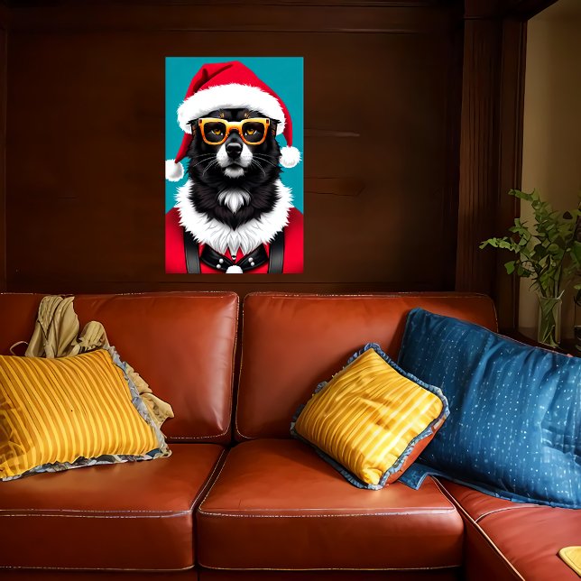 Poster chien portant un chapeau de Père Noël et lunettes  (Créateur téléchargé)