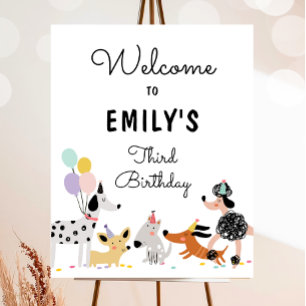 Poster Chien Puppy Pawty Moderne Fille Accueil Anniversai
