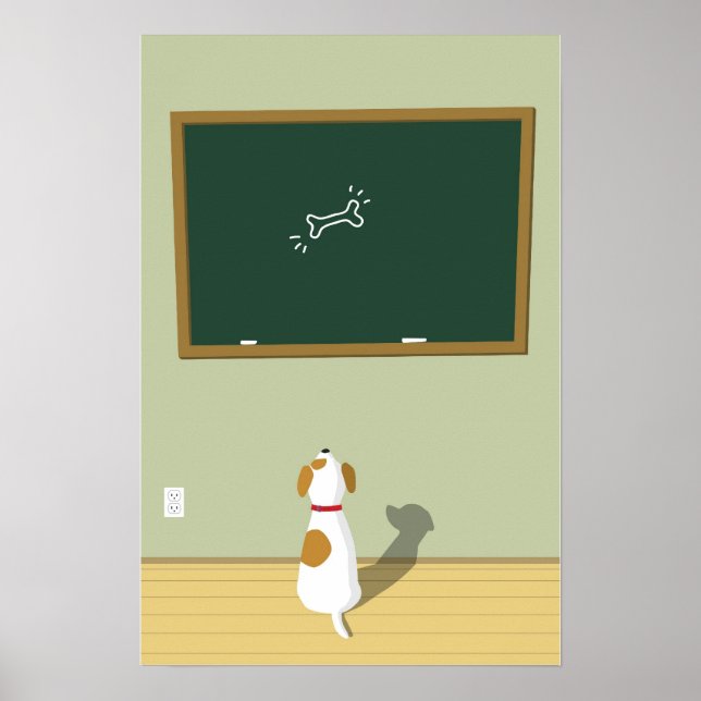 Poster Chien regardant la planche à craie (Devant)