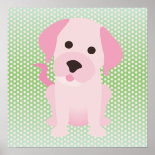 Poster Chien rose et vert chiot