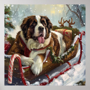Poster Chien Saint-Bernard Noël Festif 