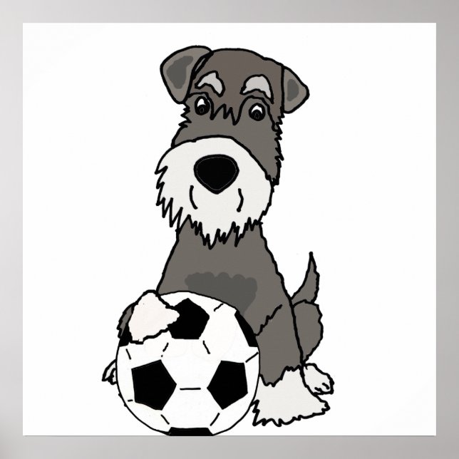 Poster Chien Schnauzer Jouant au Soccer Caricature (Devant)