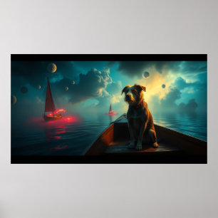 Poster Chien sur bateau