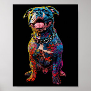 Poster Chien Tatouages Pitbull Tatoué Colorful Chien Tato