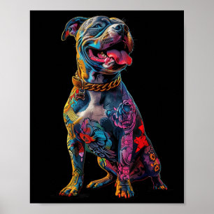 Poster Chien Tatouages Pitbull Tatoué Colorful Chien Tato