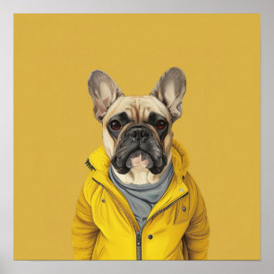 Poster Chien-taureau français chic en veste jaune