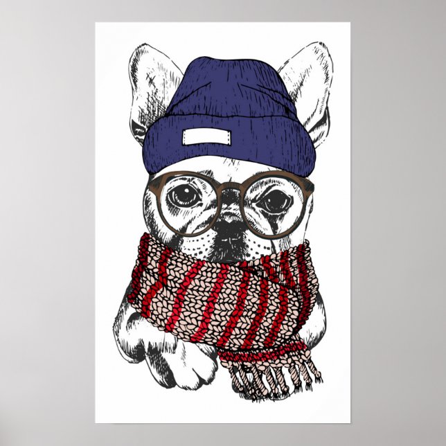 Poster Chien taureau français Hipster (Devant)