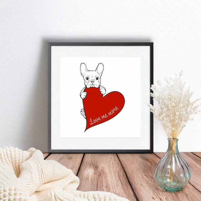 Poster Chien-taureau français mignon au coeur rouge (Créateur téléchargé)