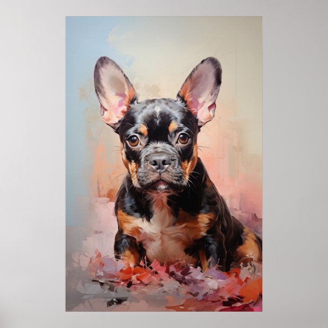Poster Chien-taureau français noir et chiot tan (Devant)