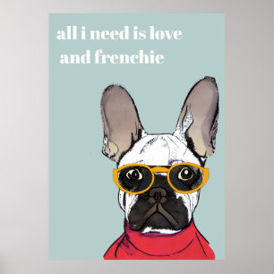Poster Chien-taureau Rouge Rouge Mignonne Avec Lunettes D