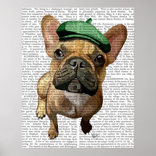 Poster Chien-taureaux français Brown avec Casquette vert (Devant)
