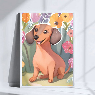 Poster Chien Teckel Puppy Art d'animal de compagnie Chi