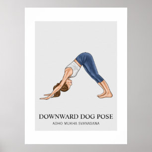 Poster Chien tête en bas Pose Yoga Fitness Femme