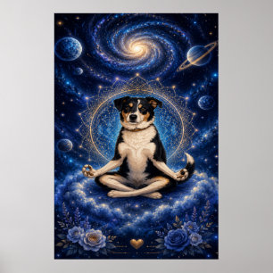 Poster Chien tricolore méditant Mandala de yoga zen cosmi