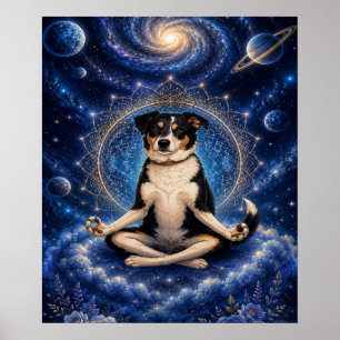 Poster Chien tricolore méditant Mandala de yoga zen cosmi
