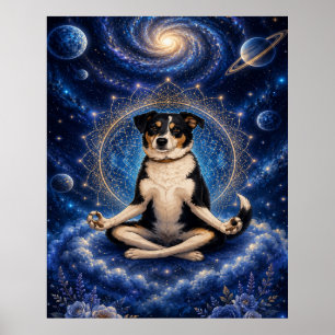 Poster Chien tricolore méditant Mandala de yoga zen cosmi