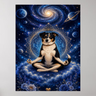 Poster Chien tricolore méditant Mandala Yoga Zen Cosmique