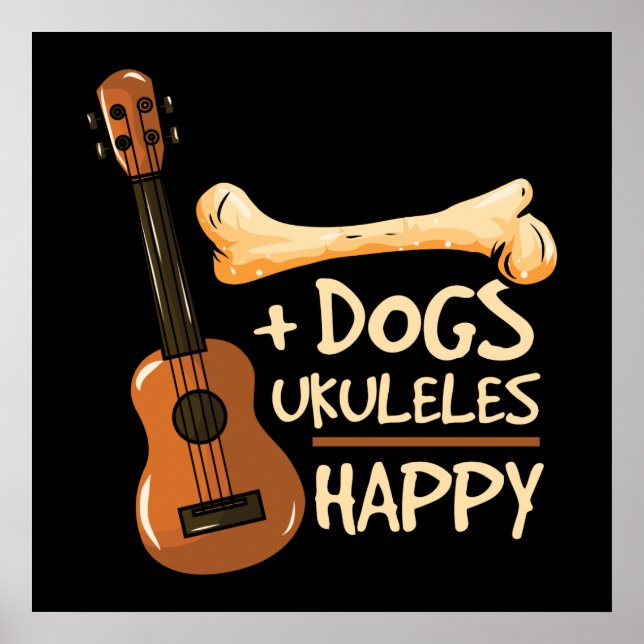 Poster Chien Ukuleles heureux (Devant)