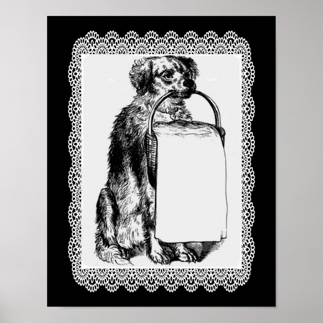 Poster Chien vintage avec panier (Devant)