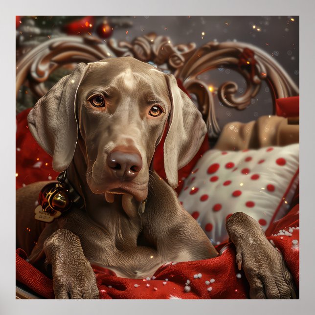 Poster Chien Weimaraner Noël Festif (Devant)