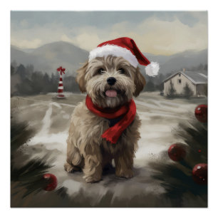 Poster Chien Yorkipod en Noël de neige