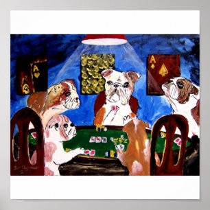 POSTER CHIENS ANGLAIS DE BULL DE BOULEDOGUES JOUANT AU