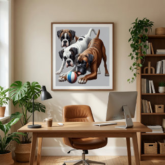Poster Chiens Boxers joueurs